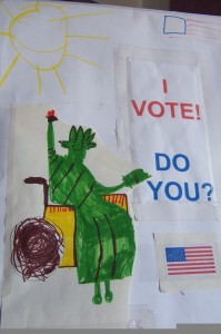 the original drawing for the I vote do you button and shirt
