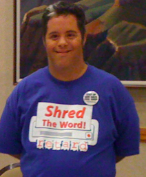 Teddy wearing the Shred the Word shirt at the National Arc Conference in Colorado in 2011.