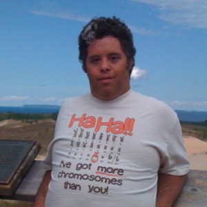 Teddy in his HaHa shirt at Sleeping Bear Dunes