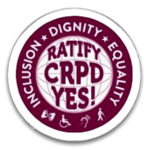 burgundy and white button supporting ratification of CRPD
