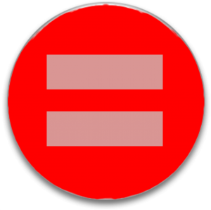 pale pink equal sign on red button